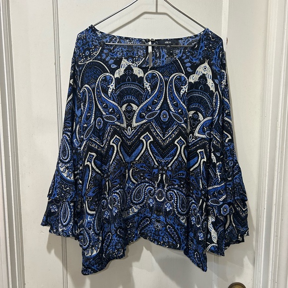Ellis size 24W Blue Paisley Blouse with ruffle sleeves - Picture 1 of 4